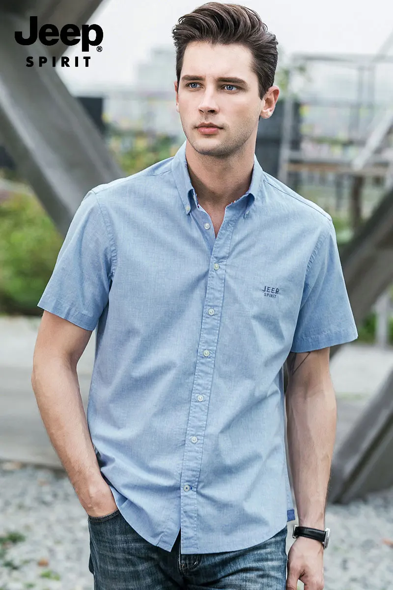 Brand JEEP Men Brand Shirts 2019 Summer Dress Cotton Short Sleeve Shirts Straight Casual Fashion Shirts M~4XL Business Shirts (30)