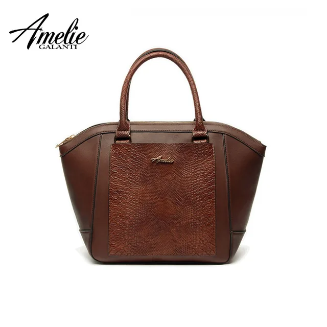 AMELIE GALANTI Women Leather Handbags Shoulder Bag Vintage Patchwork Serpentine Hard PU Leather Female Versatile Totes Alligator