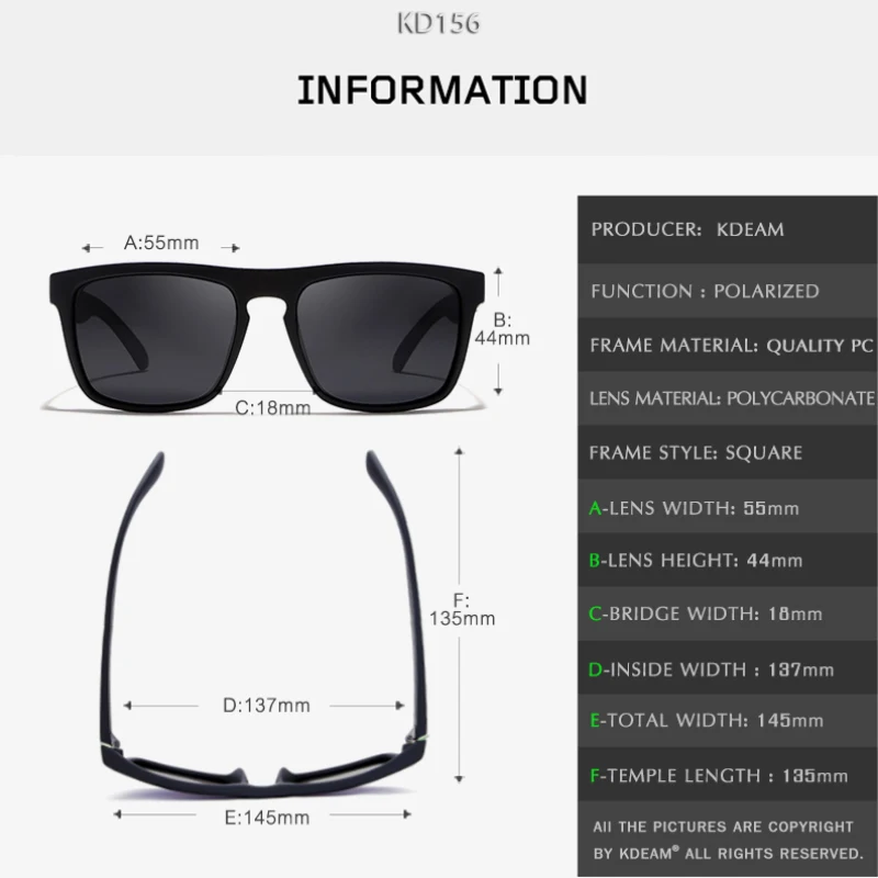 KDEAM Summer Sunglasses Men Sport Polarized Sun Glasses Women Mirror Green lens Square Frame UV400 With Original Case KD156
