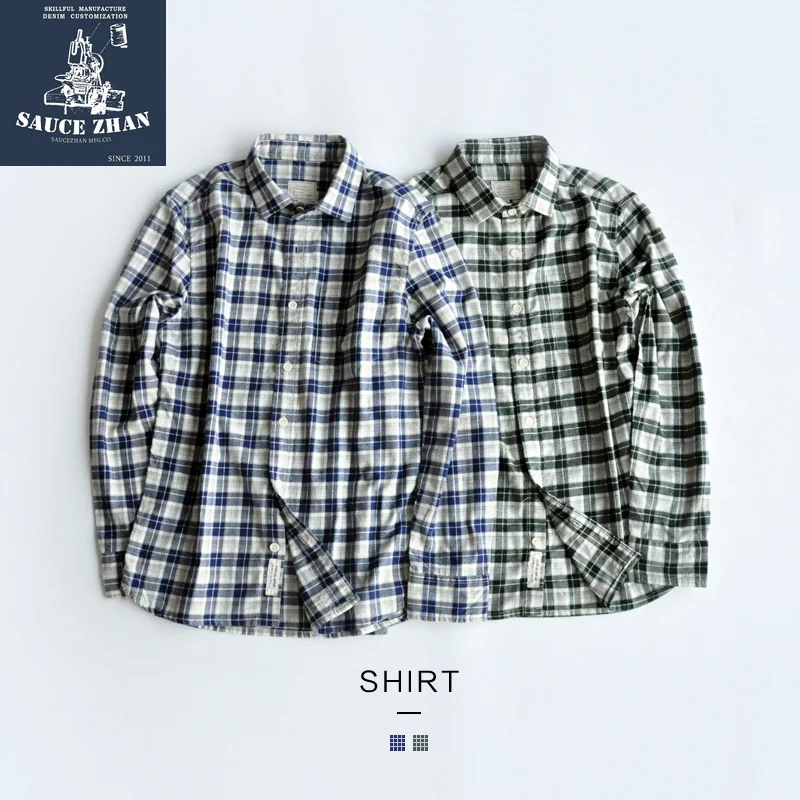 

SauceZhan Original Classic Self-cultivation Retro Shirt Men's Plaid Long-sleeved Cotton Pure Cotton Casual Shirt
