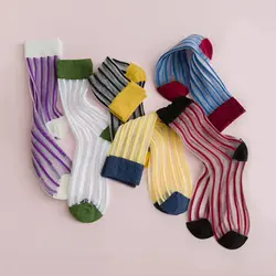Женские красочные Вертикальные полосатая стеклянная шелковые носки 2019 Летние Новые прозрачные сказочные носки Япония Корея стиль носок