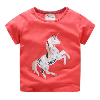 

Jumping meters Unicorn Tees & Tops baby girls clothes Applique girl t shirts summer cotton children clothes animal kids t shirt
