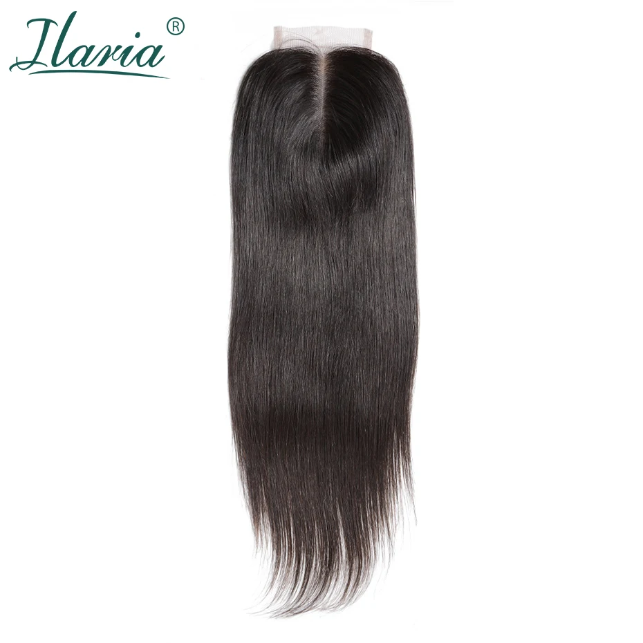 

ILARIA HAIR Brazilian Straight Remy Human Hair Lace Closure With Baby Hair 4x4 Bleached Knots Middle Part Free Part 3 Part