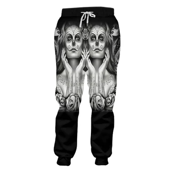 

UJWI 2018 Spring Fall Men's Casual Sweat Pants Cool Print Rose Skull 3d Sweatpants Man High Waist Long Drawstring Harem Joggers