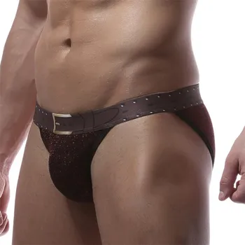 

Sexy Men Underwear Briefs Low Waist Shinning Gay Men U Convex Pouch Underpants Underwear Men Stretch Breathable Briefs