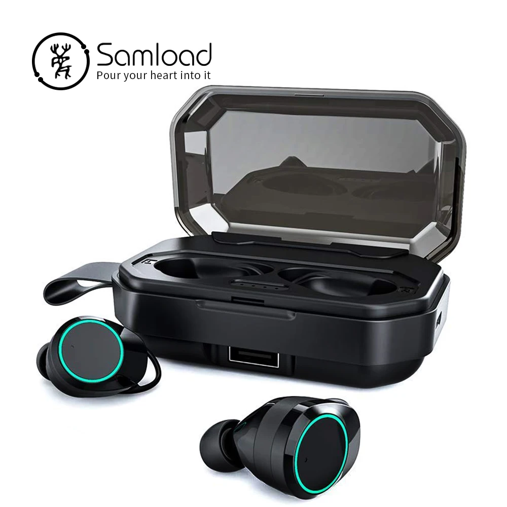 

Sports Bluetooth 5.0 Earbuds Man Stereo IPX7 Wireless Earphone Touch Control with Ear Hook and 3000mah Powerbank For Smart Phone