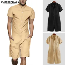 INCERUN Новая мужская однотонная Уличная Повседневная Летняя мужская рубашка с отворотом и коротким рукавом Рабочие Комбинезоны уличные мужские комбинезоны