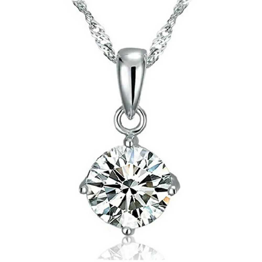 Free shipping Necklace & pendan 925 sterling silver round zircon
