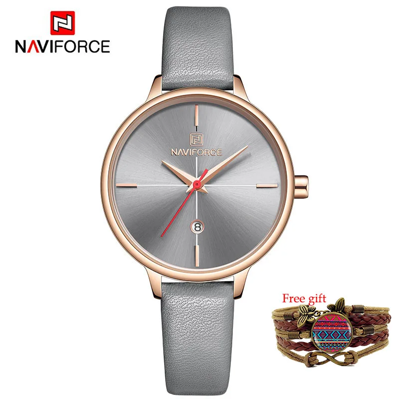 NAVIFORCE женские часы лучший бренд класса люкс Модные женские кварцевые женские наручные часы кожаные водонепроницаемые часы девушка Relogio Feminino - Цвет: Серый