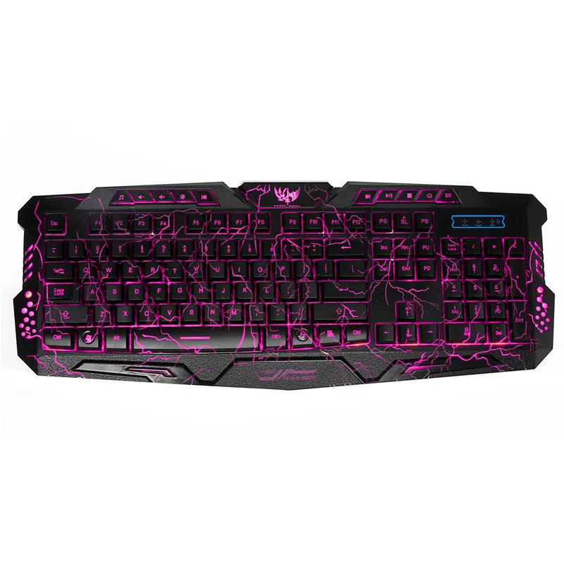  English Version Gaming Keyboard Gamer 3 color Switchable Backlights LED USB Wired Game Keyboard for