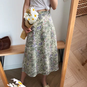 

U-SWEAR Summer New Vintage Bohemia Chiffon Floral Printed Women Boho Floor-Length Long Maxi Beach Party Loose Flare Skirt