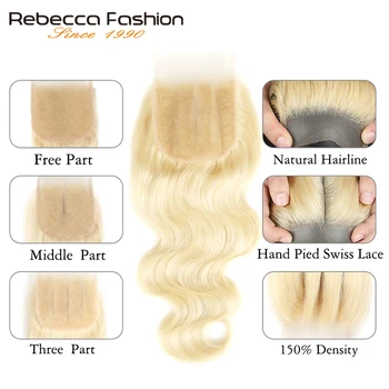 Rebecca 613 Blonde Bundles With Closure Brazilian Body Wave Remy Human Hair Weave Bundles 613 Honey Blonde Bundles With Closure 5