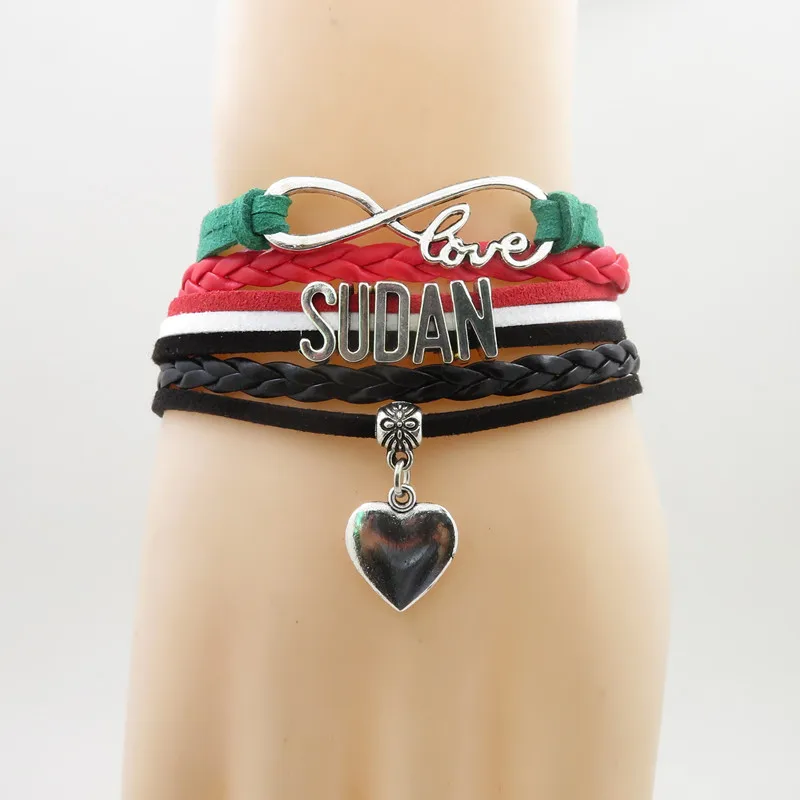 

infinity love sudan country Bracelet heart Charm sudan national flag red black bracelets & bangles for Woman and man