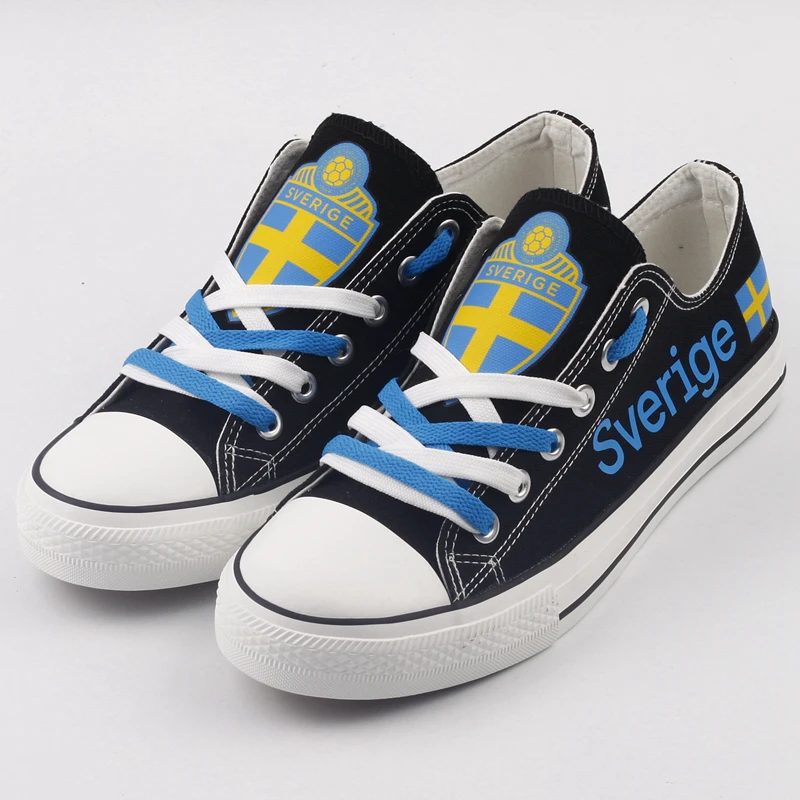

E-LOV Unique Design Swedish Flat Canvas Shoes Low Top Printed Sweden Country Flag Unisex Casual Shoes Sverige Sapatos