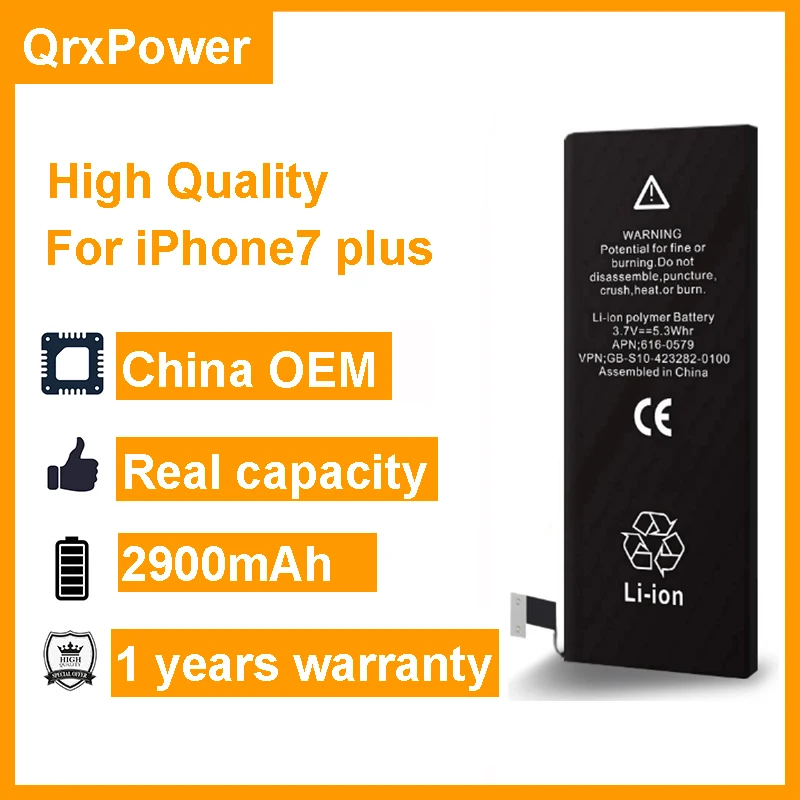 

QrxPower 10 pcs/lot High Quality Battery Real Capacity 2900mAh Replacement Li-ion Battery for iphone 7 plus 1 year warranty