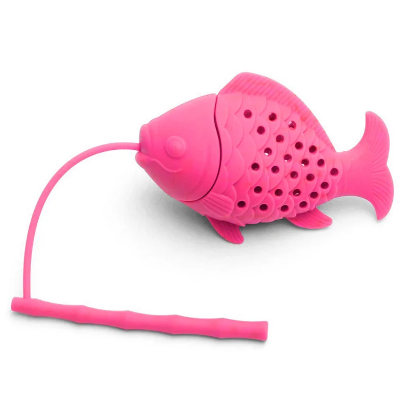 Cute Fish Shaped Blacktea Tea Infuser Tea Strainers FDA Approved Silicone Loose Leaf Herbal Tea Brewing Tools - Цвет: pink