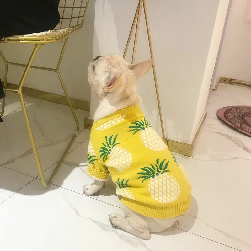 [Свитера для собак MPK] желтый свитер с ананасом, 4 размера, для французских бульдогов, Мопсов