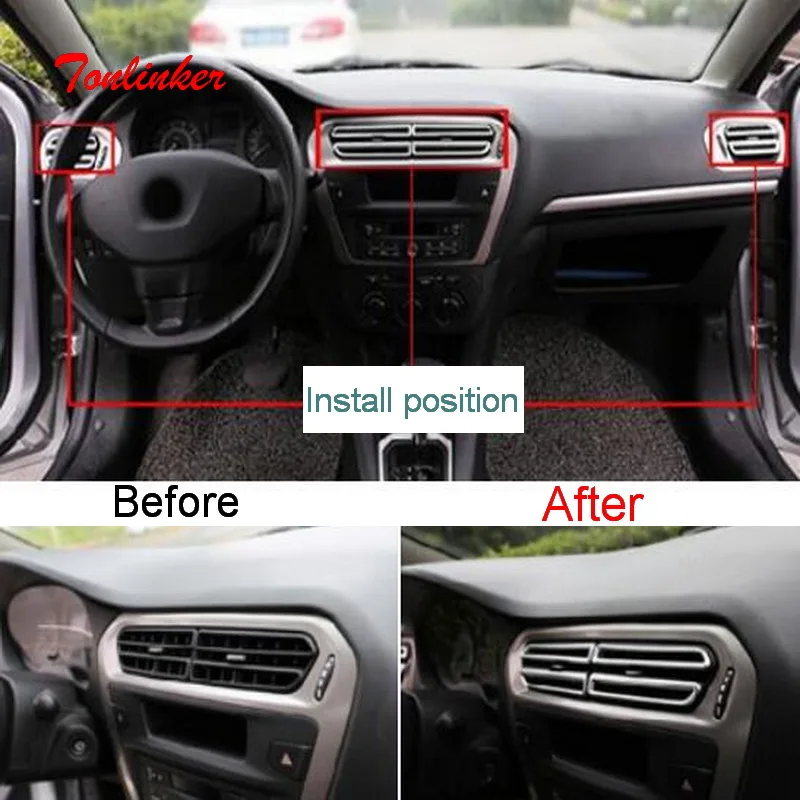 

Tonlinker Interior Dashboard Outlet Cover Stickers for Citroen C-Elysee/Peugeot 301 Car styling 8 PCS ABS Chrome Cover stickers