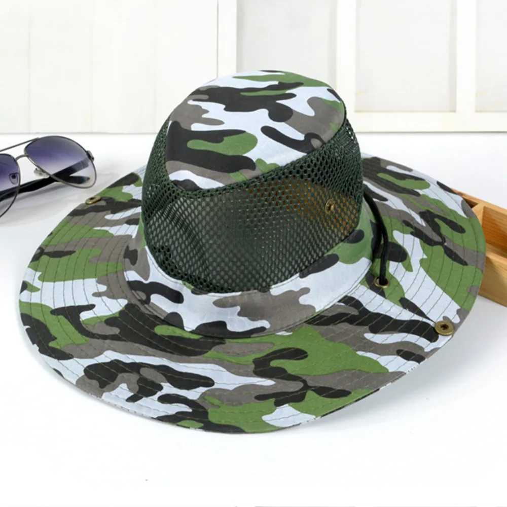 6 Color Camo Fisherman Hat Wide Brim Breathable Caps Military