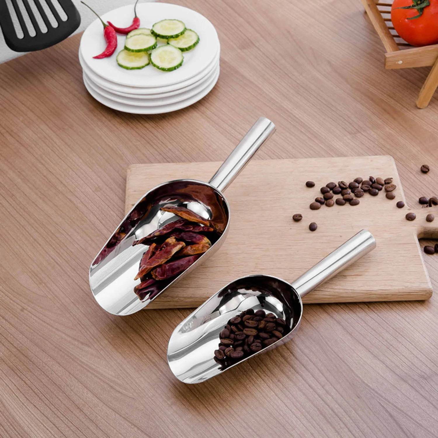 Behogar 5PCS 6 inch Stainless Steel Ice Tongs 5pcs 8 inch Scoops for Coffee Barbecues Bar Buffets Sweet Candy Food Serving Kit