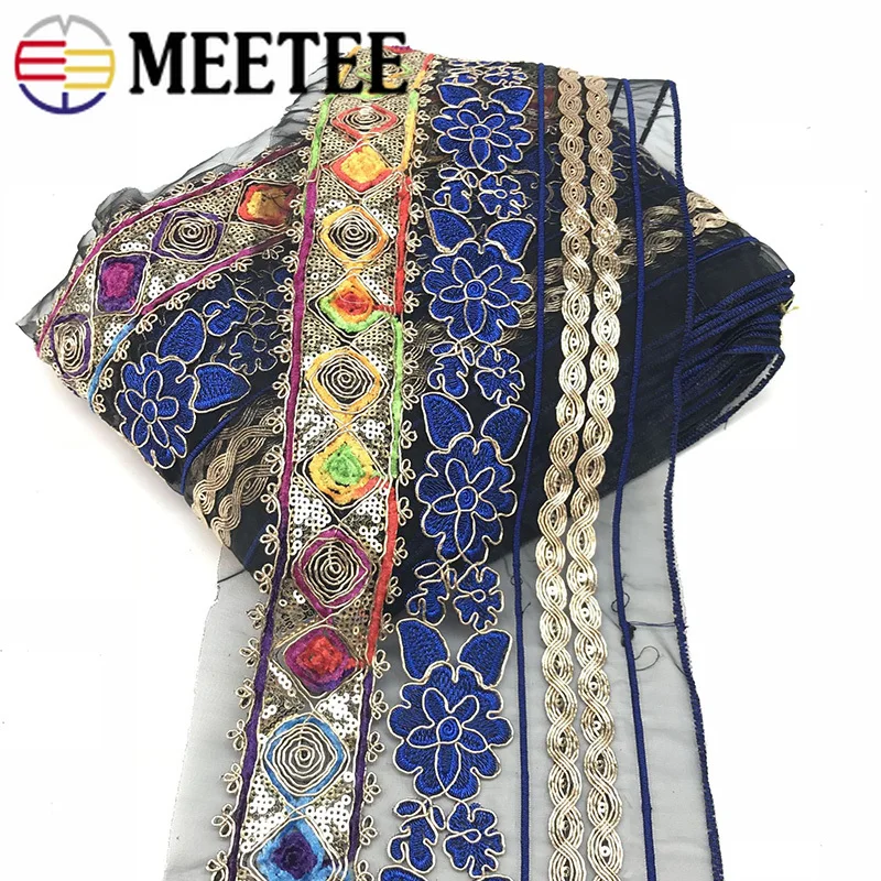 

2Meters 17cm Gold Thread Embroidered Lace Trims Fabric Shoes Dress Decorative Webbing Ribbons For Stage Clothing DIY Accessories