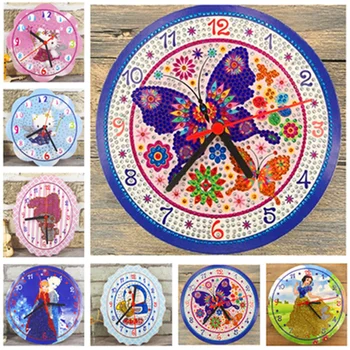 

DIY Wall Clock 5D Diamond Painting Cartoon Cross Stitch Watch Diamond Embroidery Mosaic Rhinestone Needlework Home Gift LY736