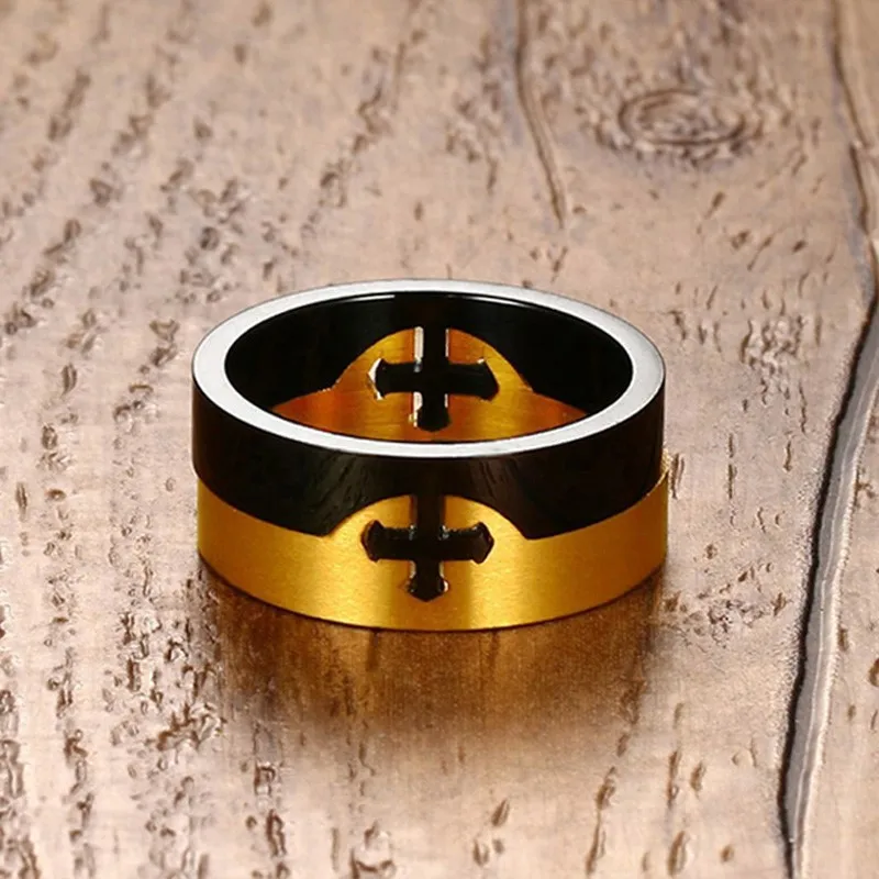Vnox Men's Ring Removable Cross Unique Stainless Steel Wedding Jewelry