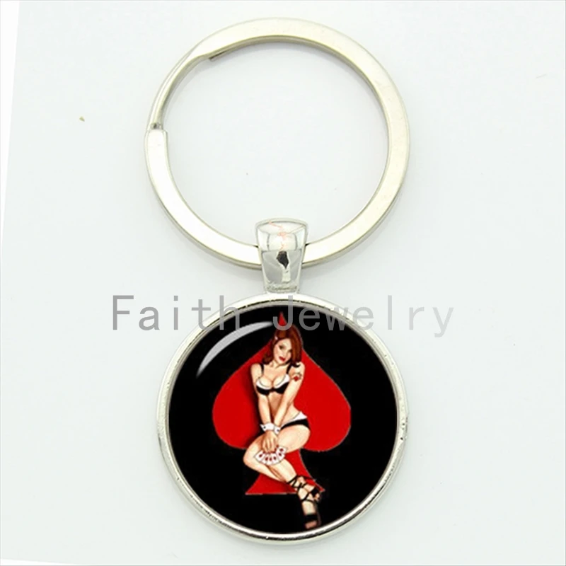 

Stylish Charm red peach hearts nude women key chain blonde girl in black lingerie keychain vintage 1940s Pin-Up poker KC647-648