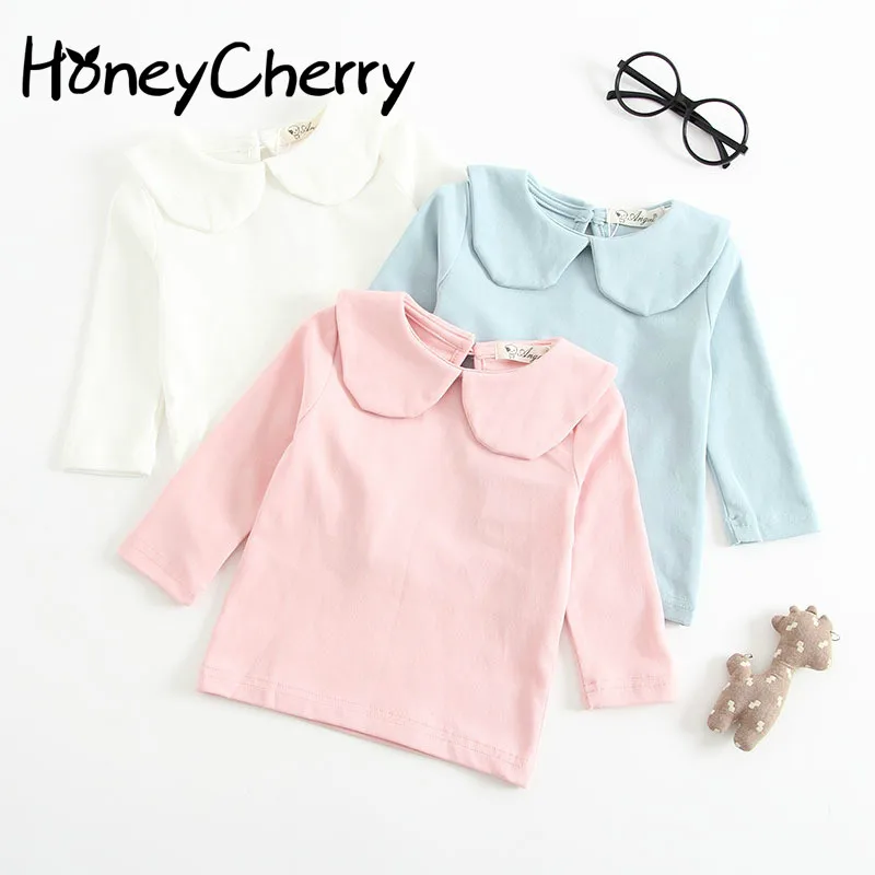 

2019 New T-shirts Korean Version Cotton Blouse Pure Collars Long Sleeves T-shirts Bottoming Shirts Baby Girl Clothes T-shirts