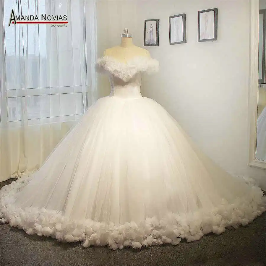 100 Real photos white Cinderella wedding dress fluffy princess wedding