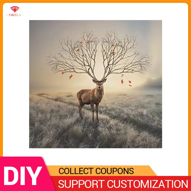

YIKELA 5D DIY Animal Diamond Painting Full Drill Round Stitch Picture Mosaic Embroidery Home Decoration with Deer