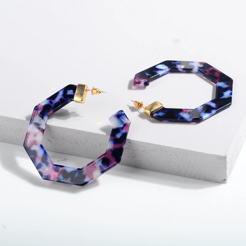 2018 New Exaggerated Acetate Acrylic Drop Earring For Women Dark Blue Statement Large Geometry Polygon Big Earring Jewelry Gift