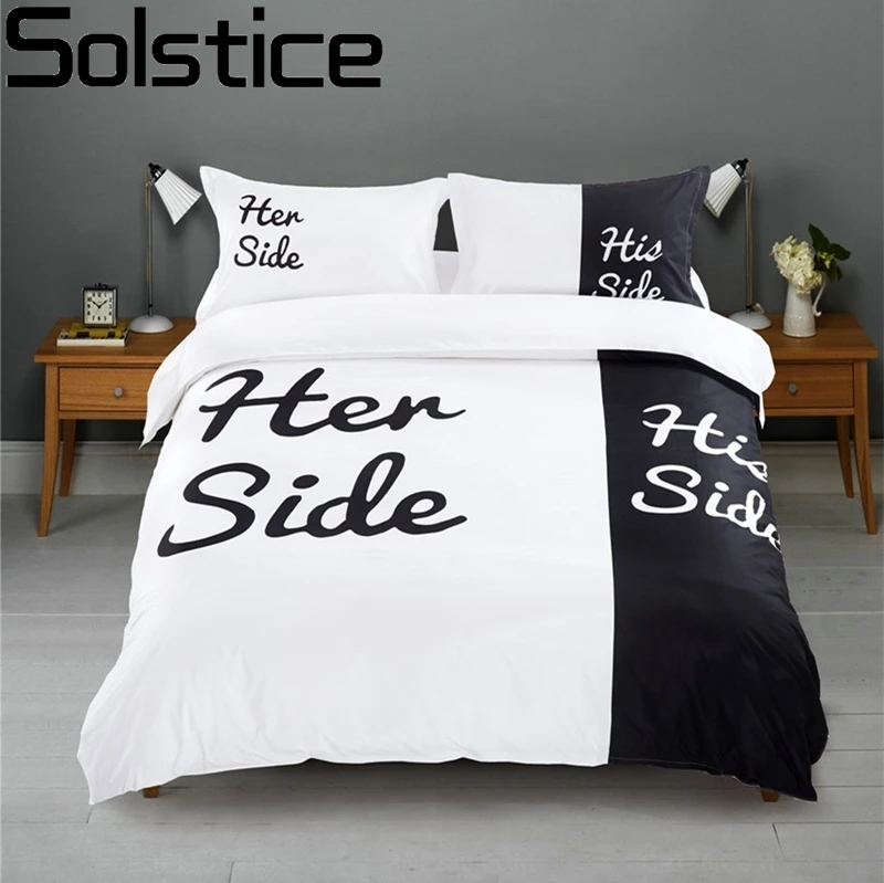 

Solstice Black White Style /Her Side/His Side/ 3/4Pcs Bedding Sets Double Bed Bed Linen Couples Duvet Cover Set Queen/King Size