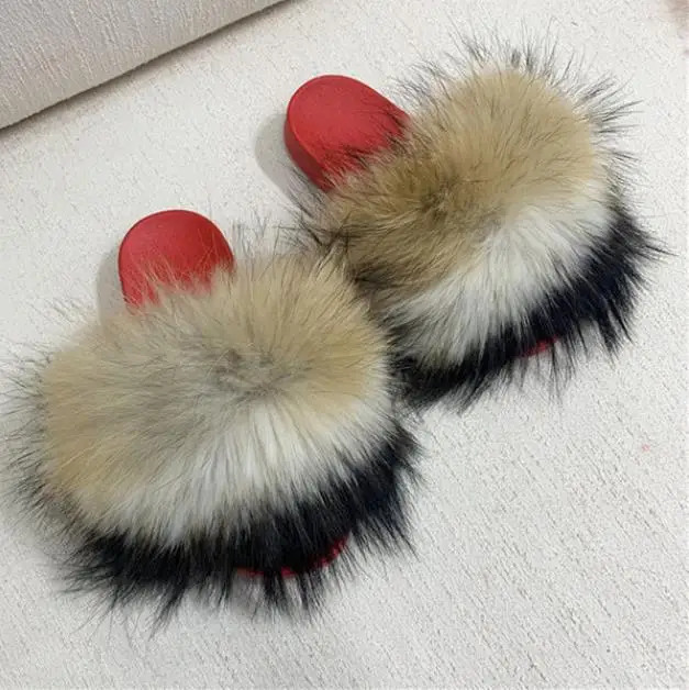 Fox Fur Slippers Slides Shoes Furry Fluffy Slipper Flip Flops Sandals Sliders Drag Sandal,Yellow,9