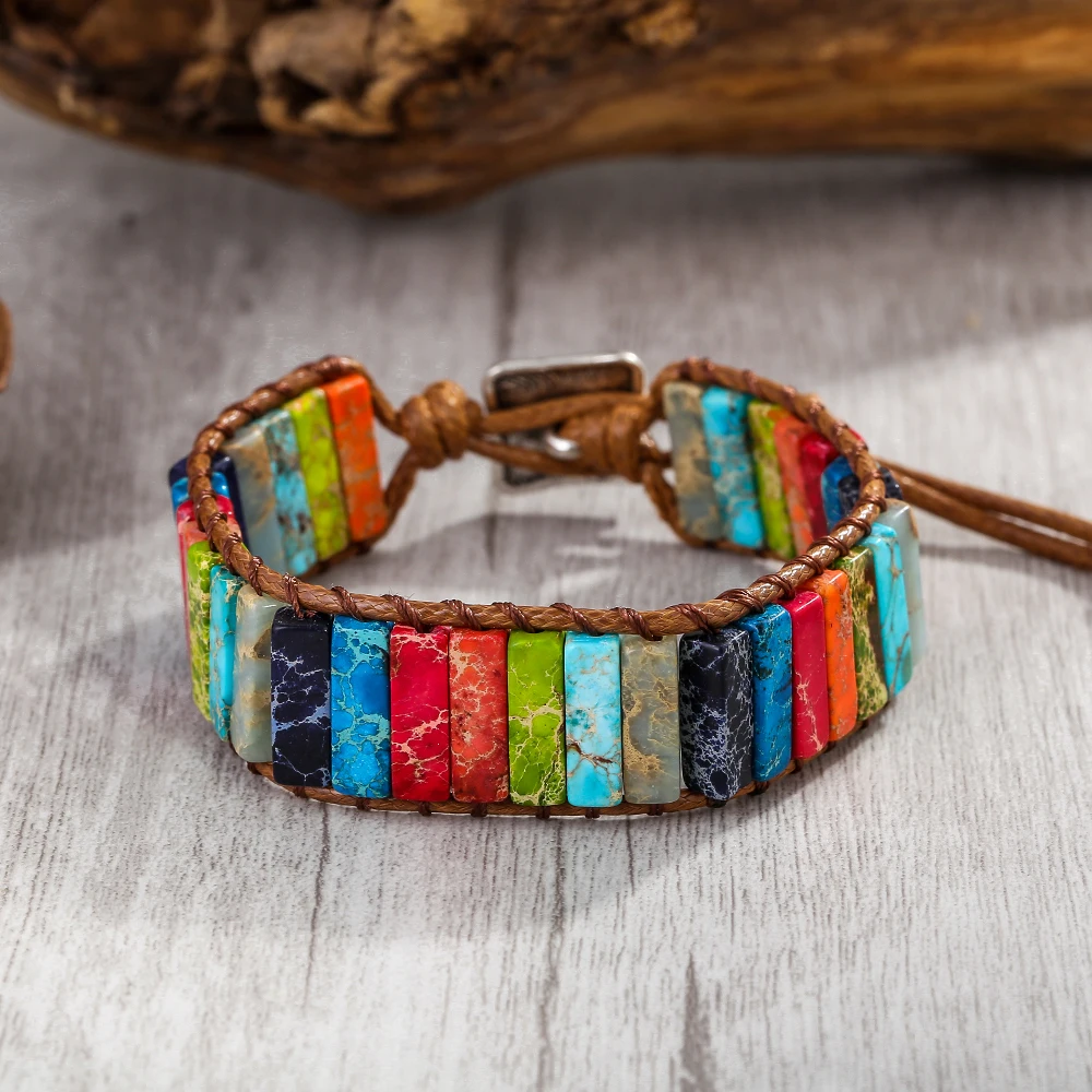 Chakra Handmade Leather Wrap Bracelet Imperial Jasper Wrap