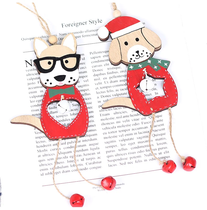 10 2019 Merry Christmas Wooden dog Ornaments Room Wall Hanging Accessories For Home Table Desktop Stand Decor Santa Bells Dog Gifts