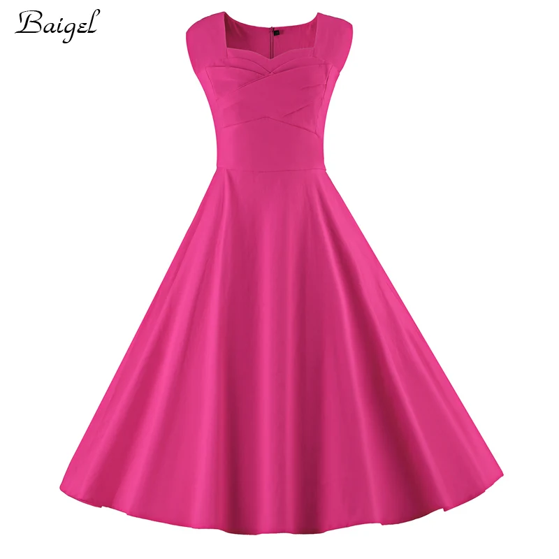 Womens Sleeveless Classic Rose Summer Dress 50s 60s Audrey Hepburn Retro Style Rockabilly Vintage Cocktail Ball Gown Party Dresses