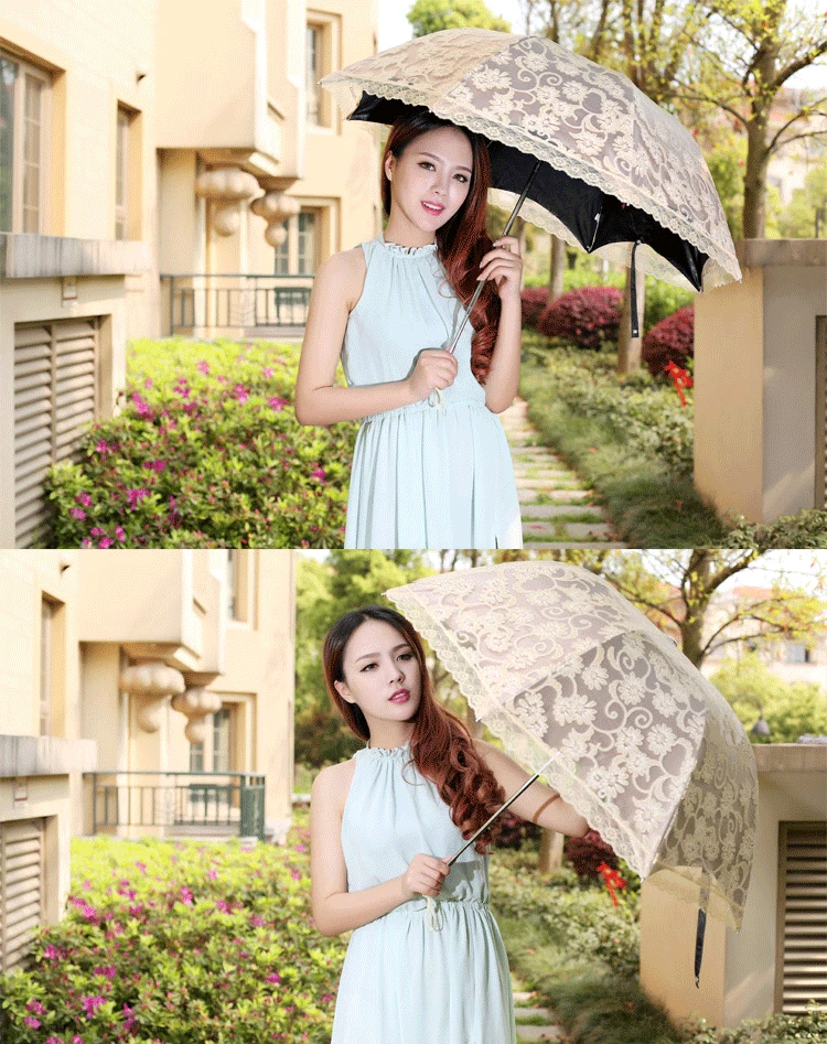 Женский зонт от солнца, дождя, элегантный кружевной зонт принцессы, зонты, три складных зонта, анти-УФ зонтик