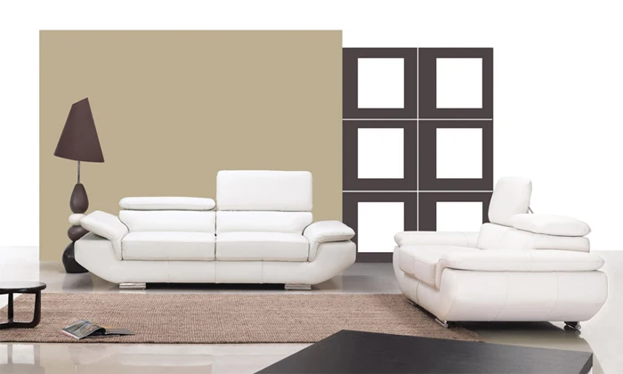 cheap Free Shipping 2013 Modern Design High Black Top Grain Cattle Leather sofa set adjusted headrest Classic White Leather 123 Sofa