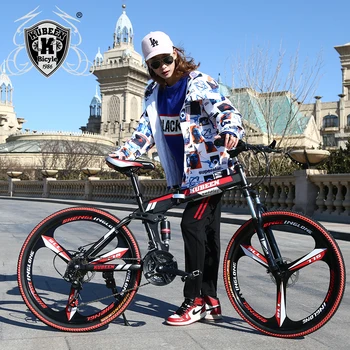 

KUBEEN 26inch folding mountain bike 21 speed double damping 3 knife wheel bicycle double disc brakes mountain bike