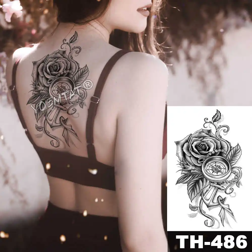 Геометрические цветы розы глаз листья водонепроницаемый временная татуировка наклейка Алмазный пион черные татуировки боди-арт рука поддельные татуировки - Цвет: 25-TH-486
