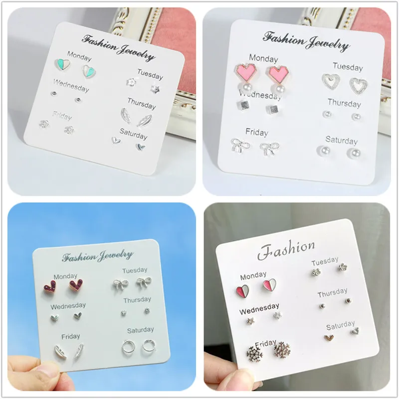 

2019 New Personality Youth Wind Pink Love Pearl Peach Heart Butterfly Tie Box 6 Pieces Earrings for women