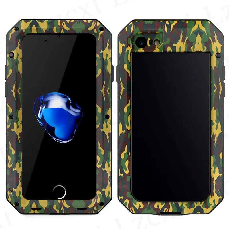 

Heavy Three Proofings Dust Armor Shockproof Camouflage Metal Case For iPhone Xs Max Xr X 8 6 6S 7 Plus 5s Aluminum Silicon Cover