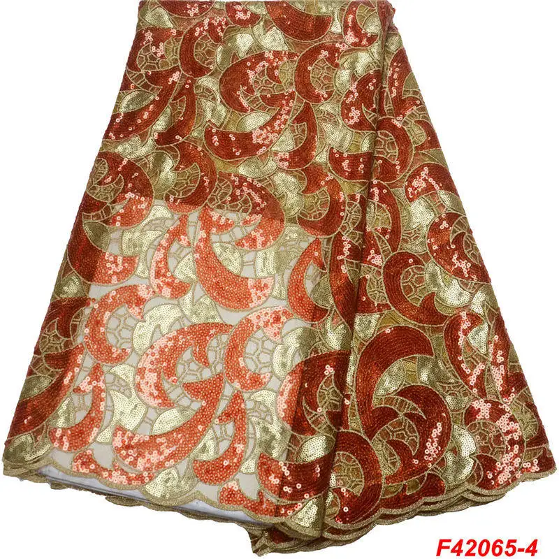 Африканская кружевная ткань, вышитые нигерийские кружева, ткань для невесты, высокое качество, двойной цвет, блестки, кружевная ткань для женщин, F4-2065 - Цвет: color-4