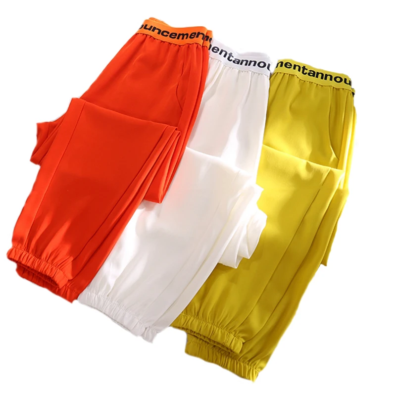 

Summer Chiffon Harem pants Women Candy Color Drawstrings Jogger Sweatpants Women's Smocked Waist Boho Solid Pants