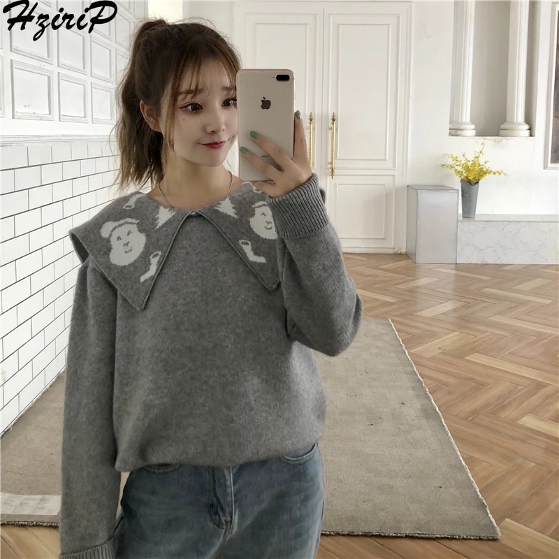HziriP 2019 Autumn Winter Stylish Women Knitted Sweaters Long Sleeve Pullovers Loose Wild Solid Slim Sweater 2 Colors | Женская одежда