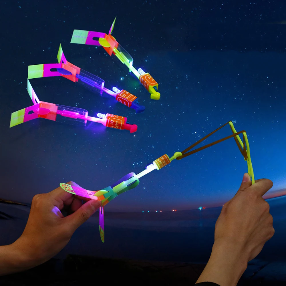 50/100Pcs Slingshot LED Glowing Copter Children Glowing Toys Glow In The Dark Flying Toy
