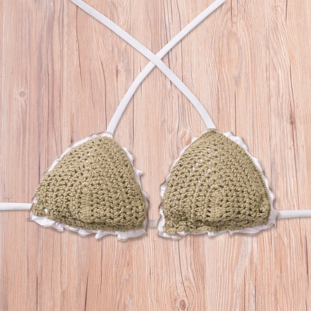2019 Handmade Crochet Micro Thong Bikini Knitted Swimsuit Girls Brazilian Bikini Set Bralette Solid Halter Swimwear Women (24)