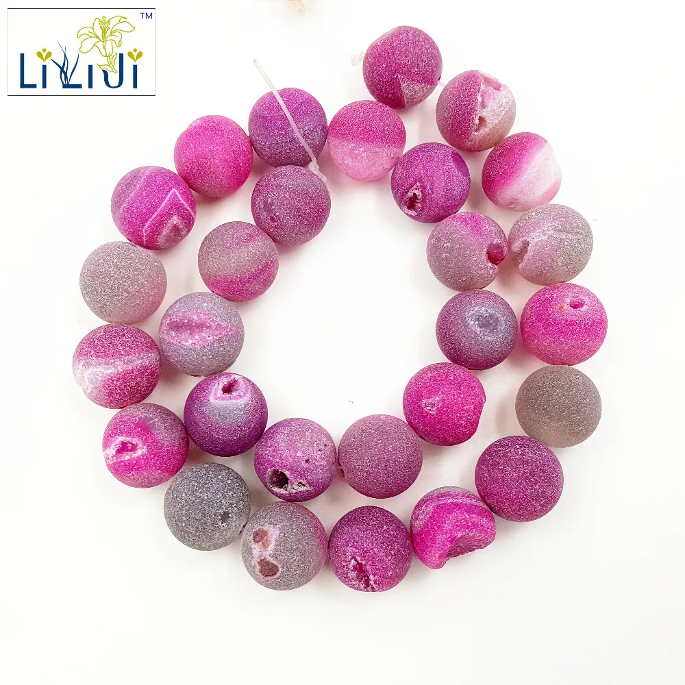 

Lii Ji Frosted Dye Pink Color Crystal Agate 14mm Round Shape beads approx 39cm DIY Jewelry Making Bracelet Necklace