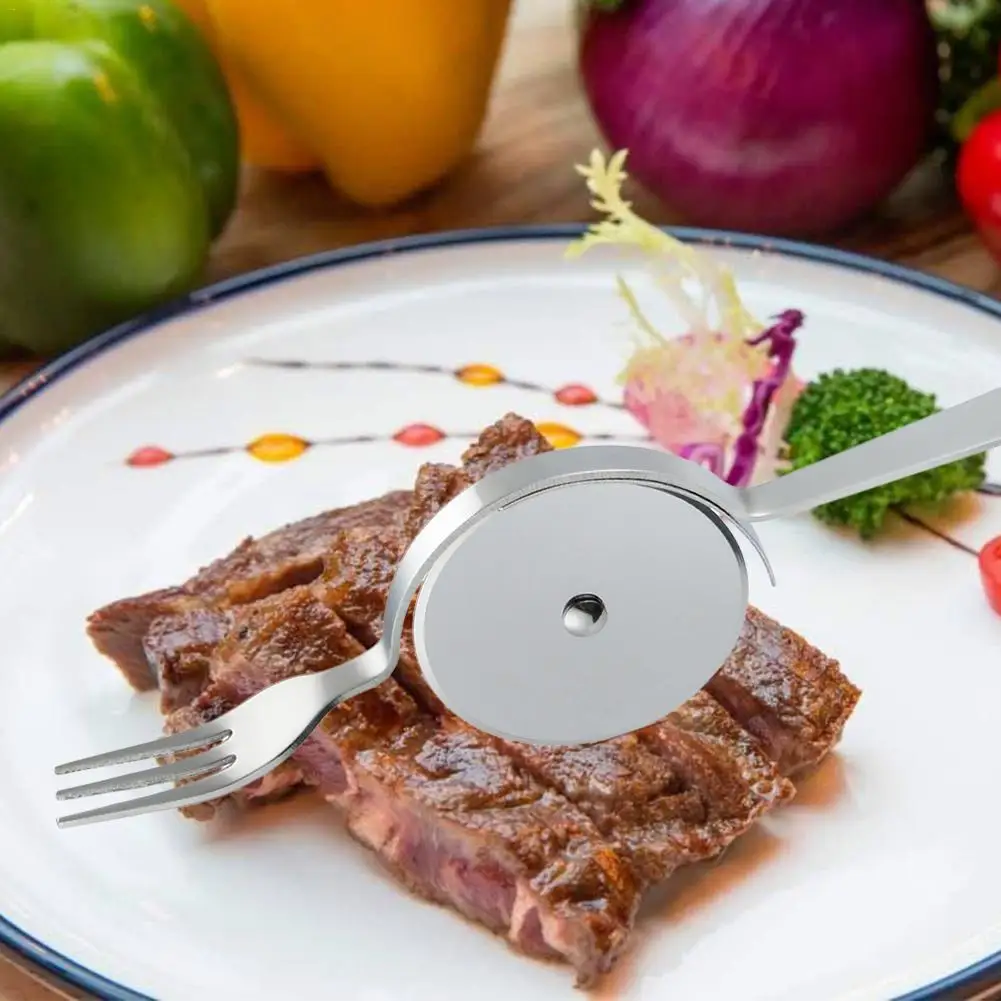

Stainless Steel Cutter With Knife And Fork Cake Pizza Cutting Device Multi-function Pie Roller Knife Kitchen Tool